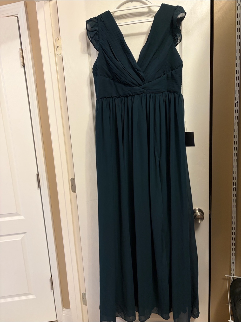 Lulu's Dark Teal Ruffled Strap Chiffon Maxi Dress